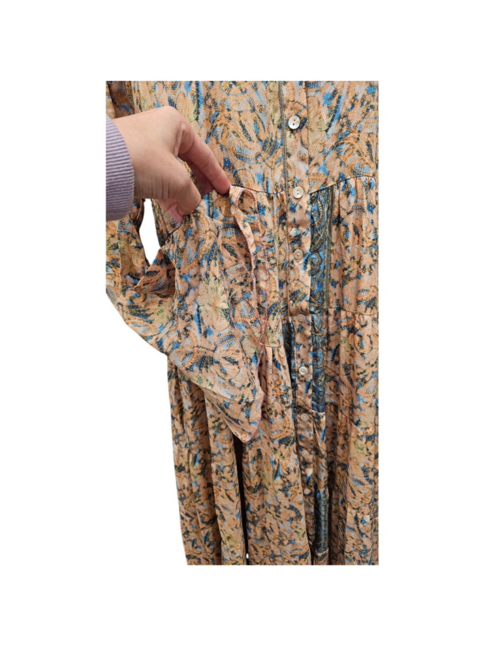 NWT Karma Highway Multicolor Paisley Boho button up Maxi Dress OS milk maid - Picture 4 of 9